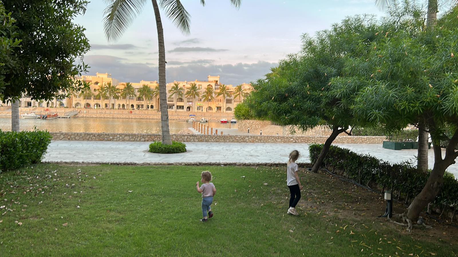 A general exterior view of a luxurious hotel in Salalah, Oman.